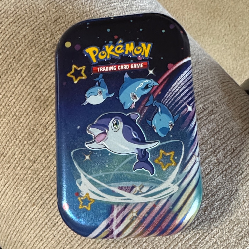 Pokemon Trading Card Tin  Blue and Yellow Tin with Dolphins
